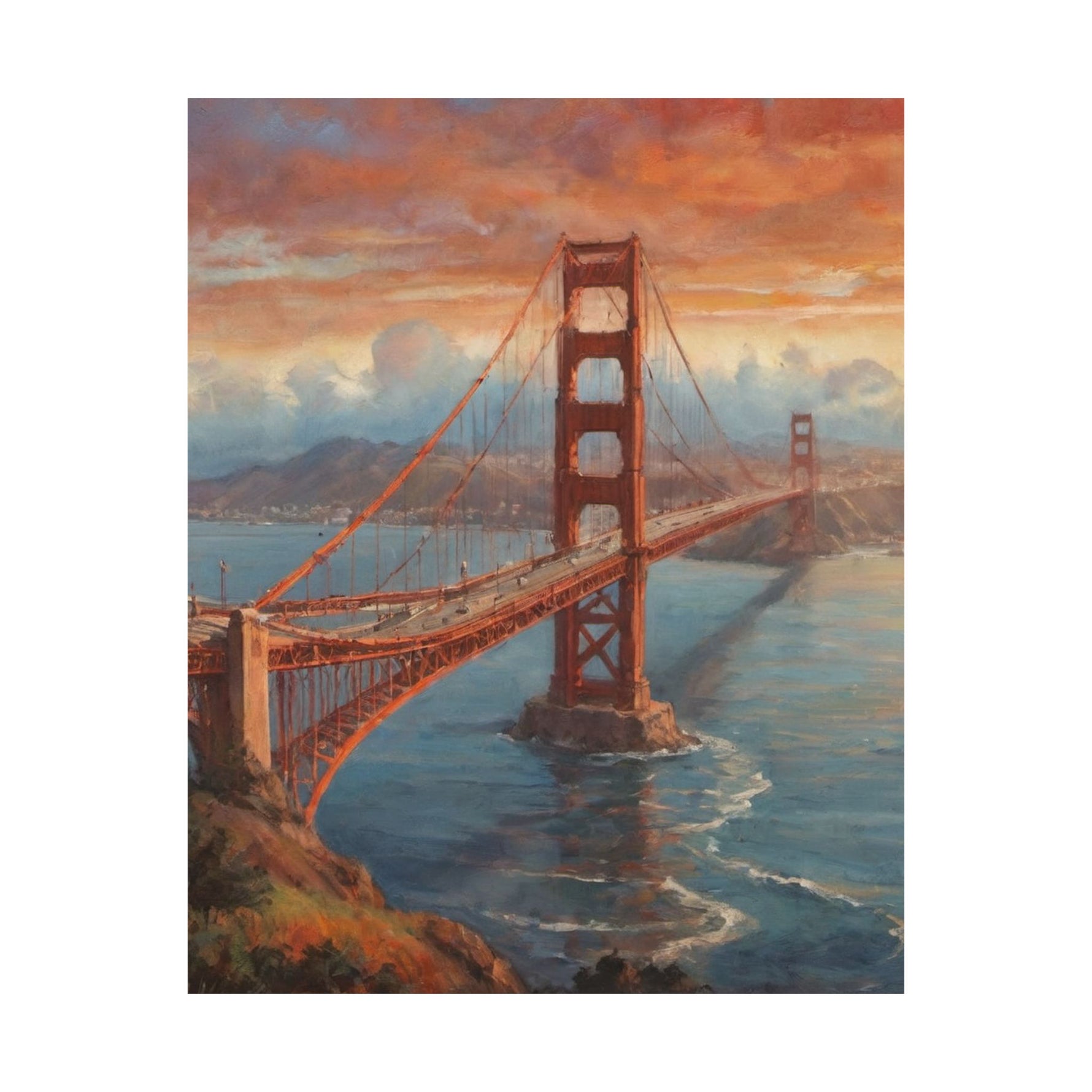Golden Gate Bridge Sunset Poster - Matte Vertical Travel Wall Art - AquilVision