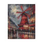 Paris Street Scene Canvas Print — Red Moulin Windmill Matte Stretched Wall Art - AquilVision