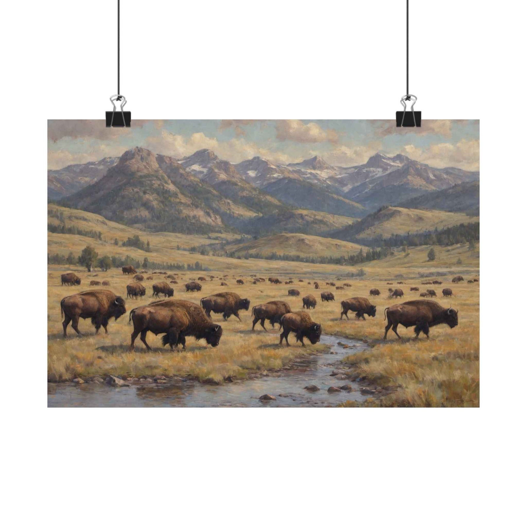 Bison Prairie Yellowstone Matte Poster — Horizontal Wildlife Wall Art - AquilVision