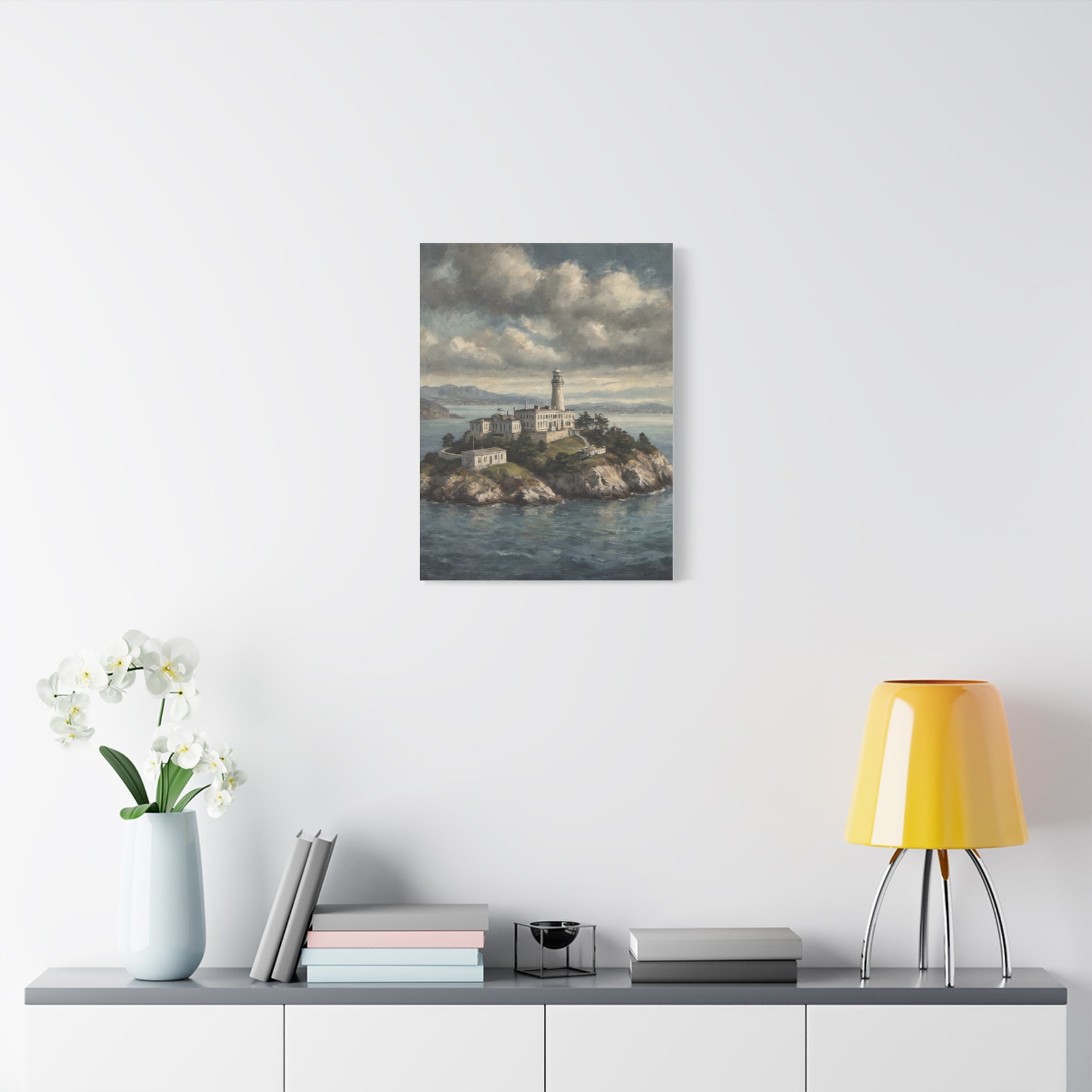 Lighthouse Island Canvas Wall Art — Coastal Seascape Matte Stretched Print - AquilVision