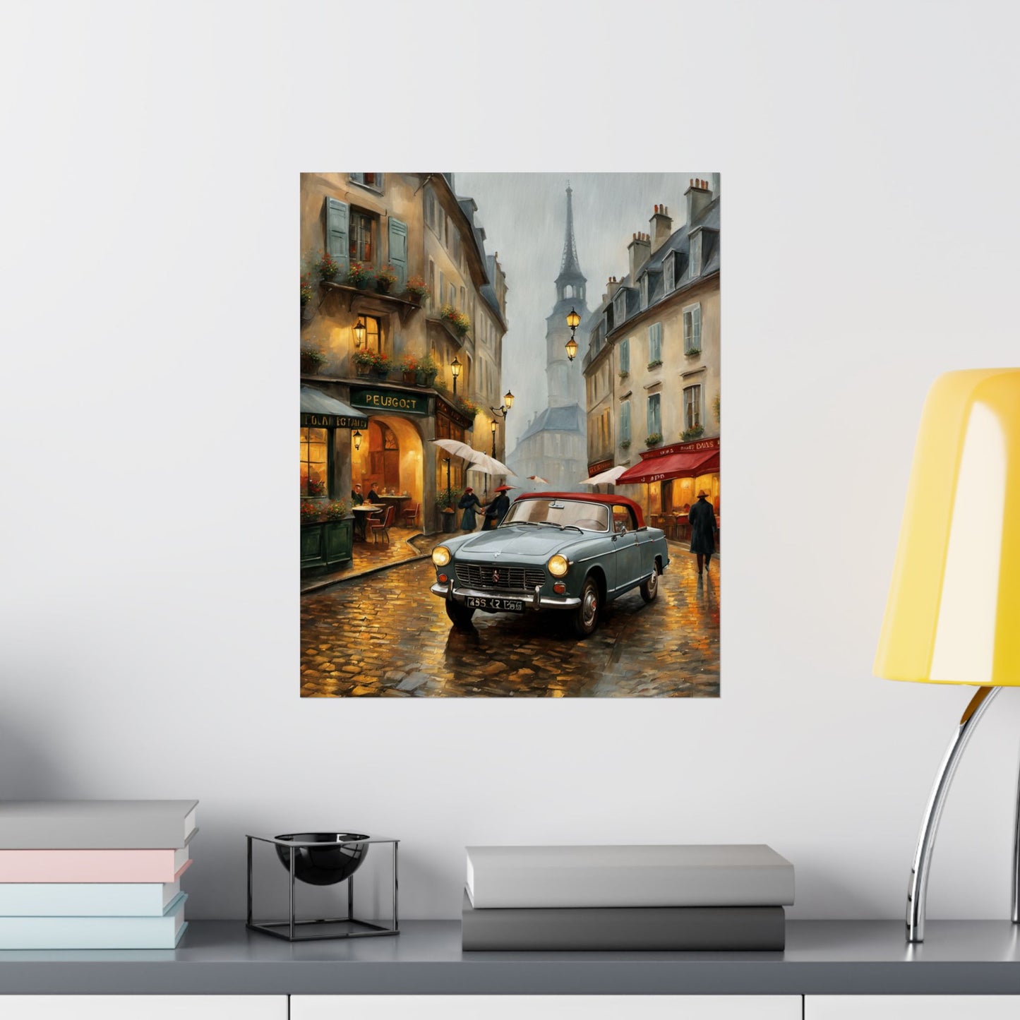 Charming Matte Poster, Travel Gift Vintage Car Art, Vintage Car Decor, Parisian Street Scene, Home Wall Art, Gift for Travelers Printify