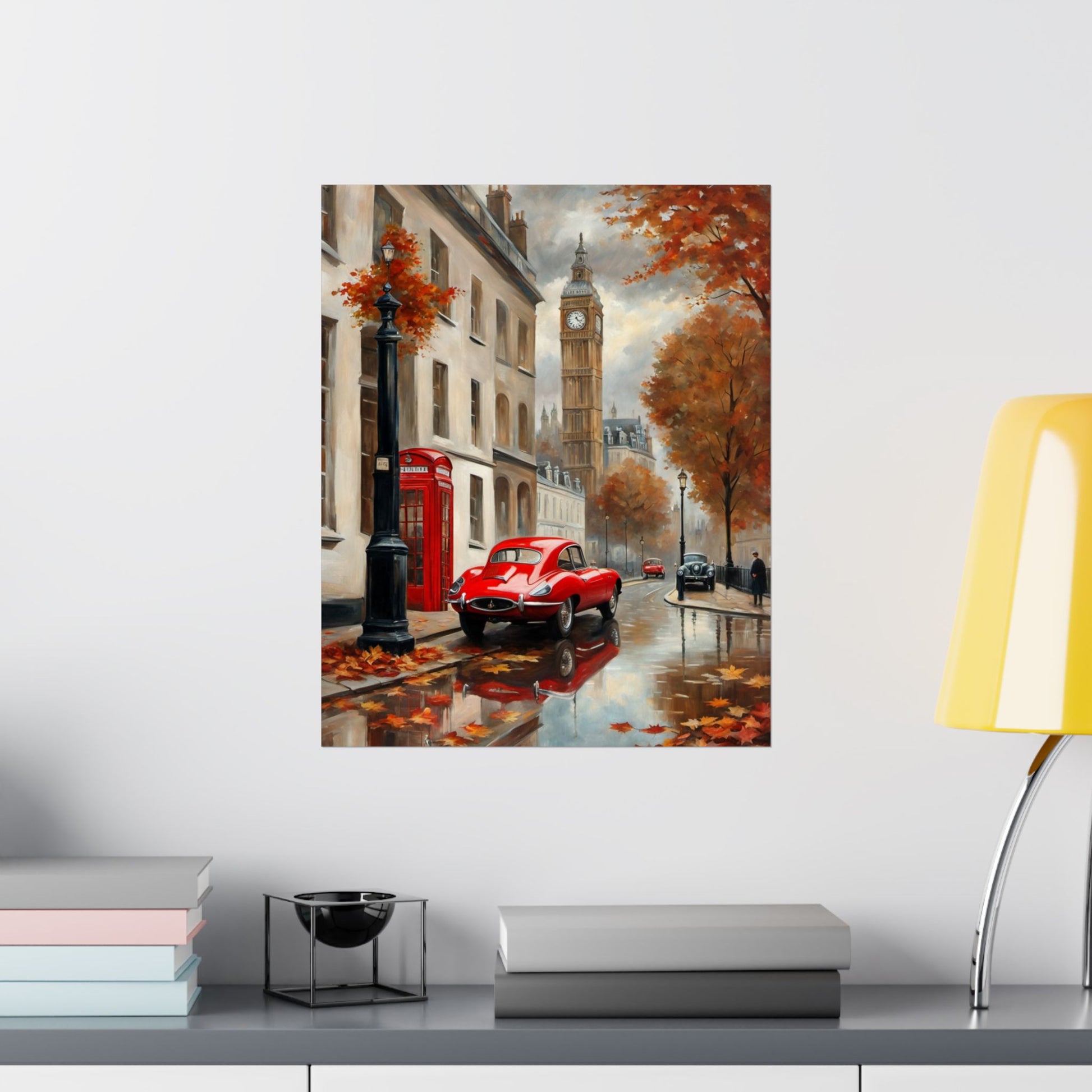 Autumn Cityscape Matte Vertical Posters, Vintage Car Art Print, Home Décor for Fall, Wall Art for Living Room, Gift for Car Enthusiasts - AquilVision