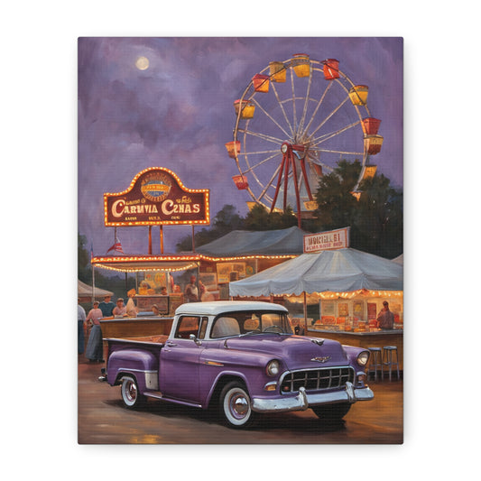 Vintage Fair Canvas Print, Retro Truck Wall Art, Rustic Decor, Perfect Gift for Car Lovers, Carnival Theme