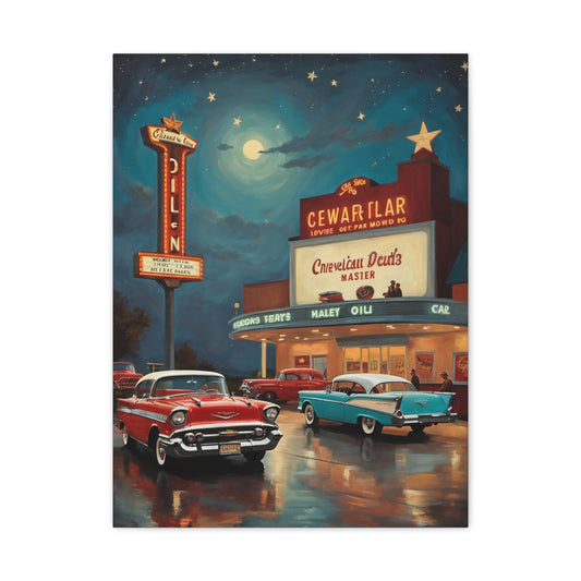 Retro Movie Theater Canvas Print, Vintage Art, Home Decor, Wall Art, Nostalgic Gift, Cinema Decor, Gift for Car Lovers