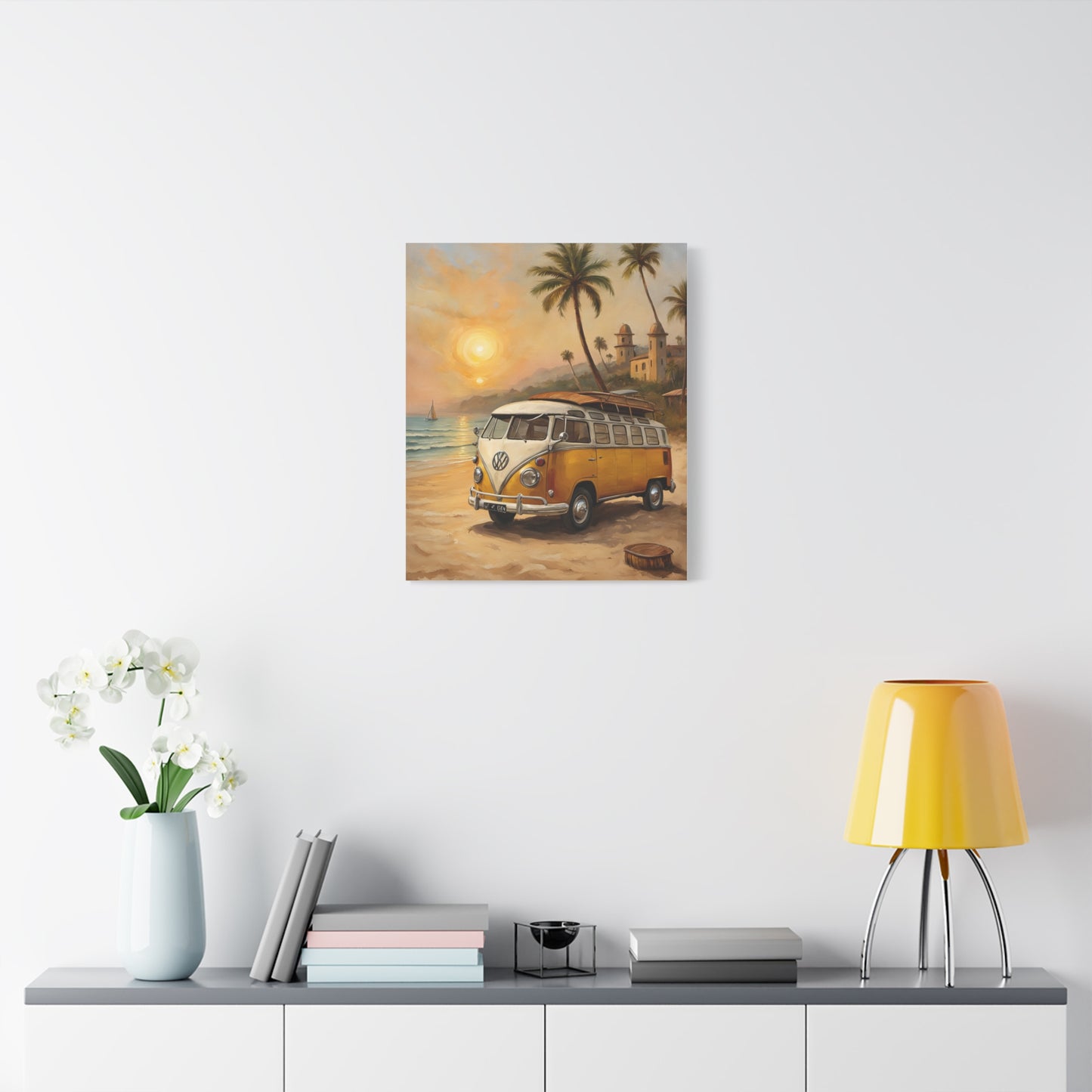 Beach Vibes Canvas Print, Summer Decor, VW Bus Art, Coastal Wall Art, Boho Home Decor, Travel-Inspired Gift