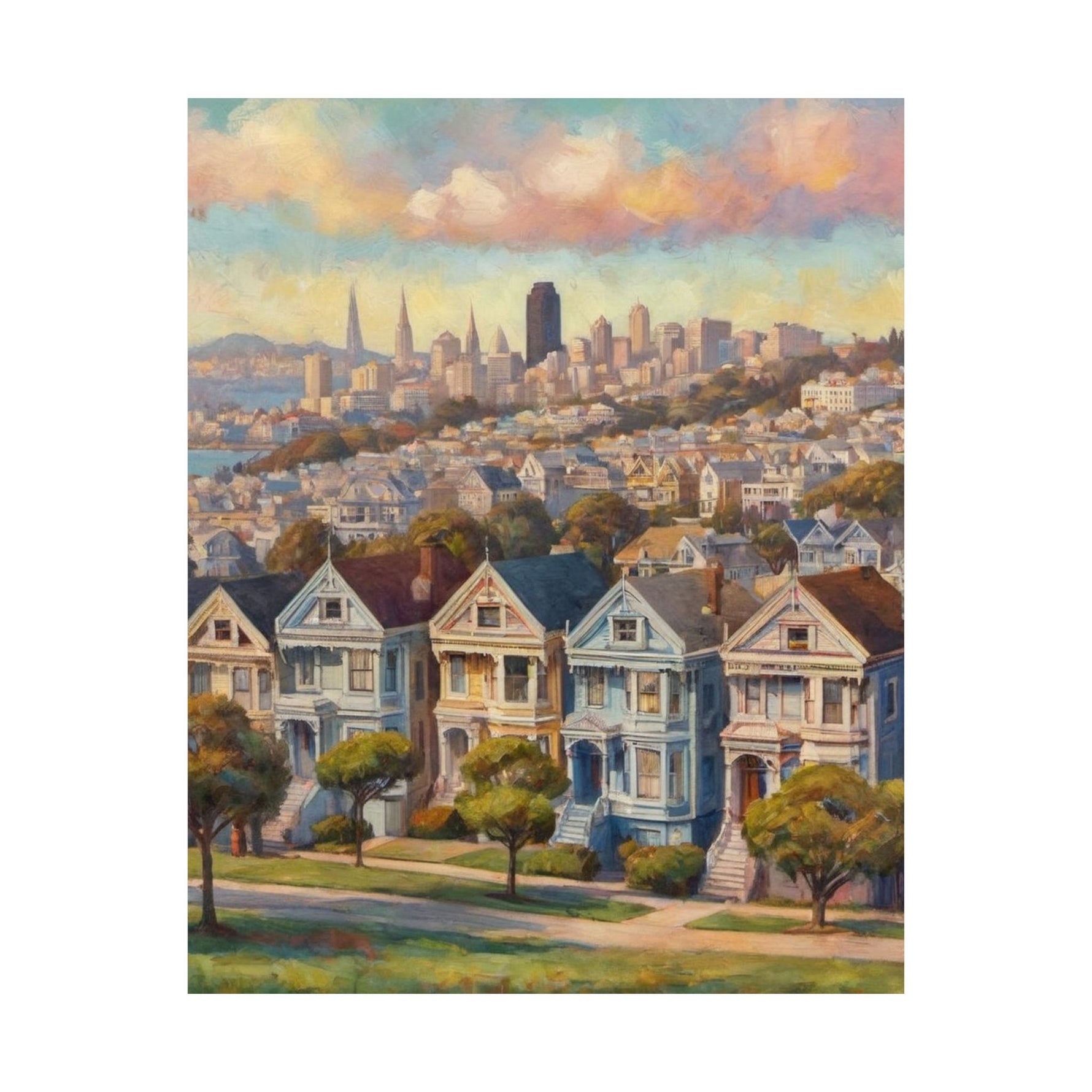 San Francisco Painted Row Houses Matte Poster — Vintage Cityscape Wall Art - AquilVision