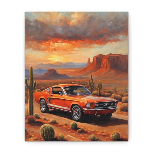 Vintage Car Canvas Art Print, Home Decor, Gift for Car Enthusiasts, Wall Art, Sunset Landscape