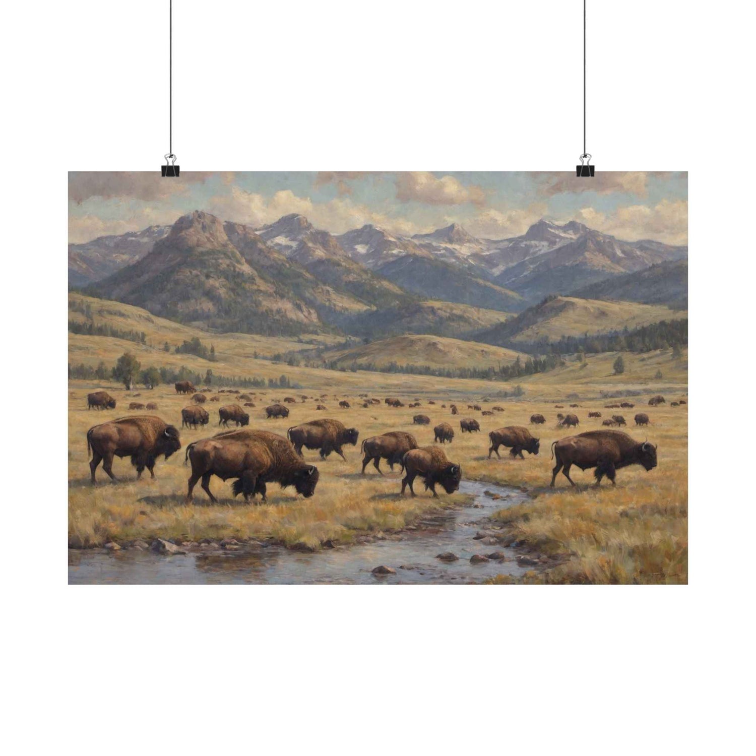 Bison Prairie Yellowstone Matte Poster — Horizontal Wildlife Wall Art - AquilVision