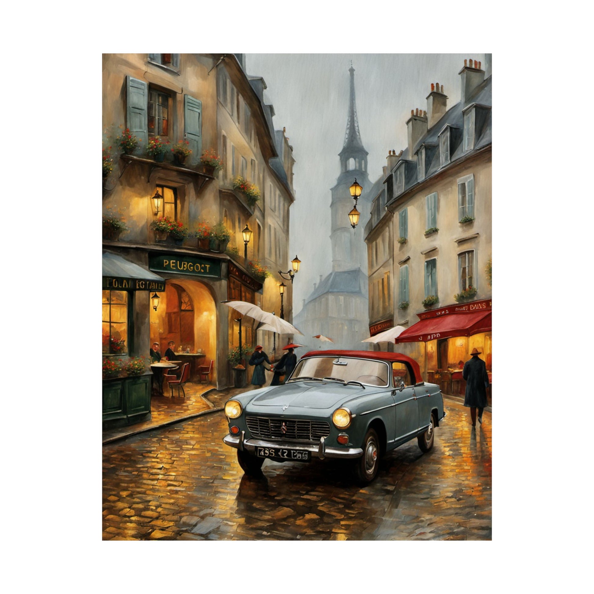Charming Matte Poster, Travel Gift Vintage Car Art, Vintage Car Decor, Parisian Street Scene, Home Wall Art, Gift for Travelers Printify