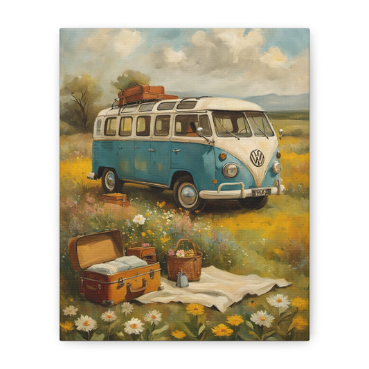 Vintage VW Bus Canvas Print, Boho Wall Art, Home Decor, Travel Enthusiast Gift, Nature Scene, Summer Aesthetic, Wanderlust Decor