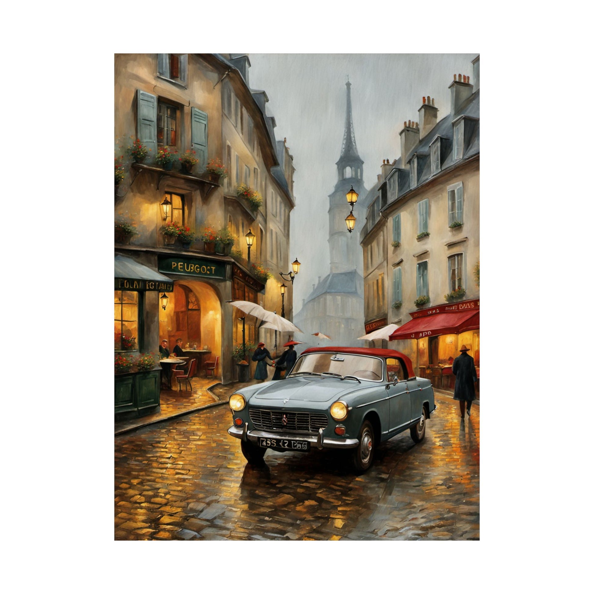 Charming Matte Poster, Travel Gift Vintage Car Art, Vintage Car Decor, Parisian Street Scene, Home Wall Art, Gift for Travelers Printify
