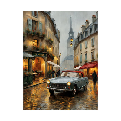 Charming Matte Poster, Travel Gift Vintage Car Art, Vintage Car Decor, Parisian Street Scene, Home Wall Art, Gift for Travelers Printify