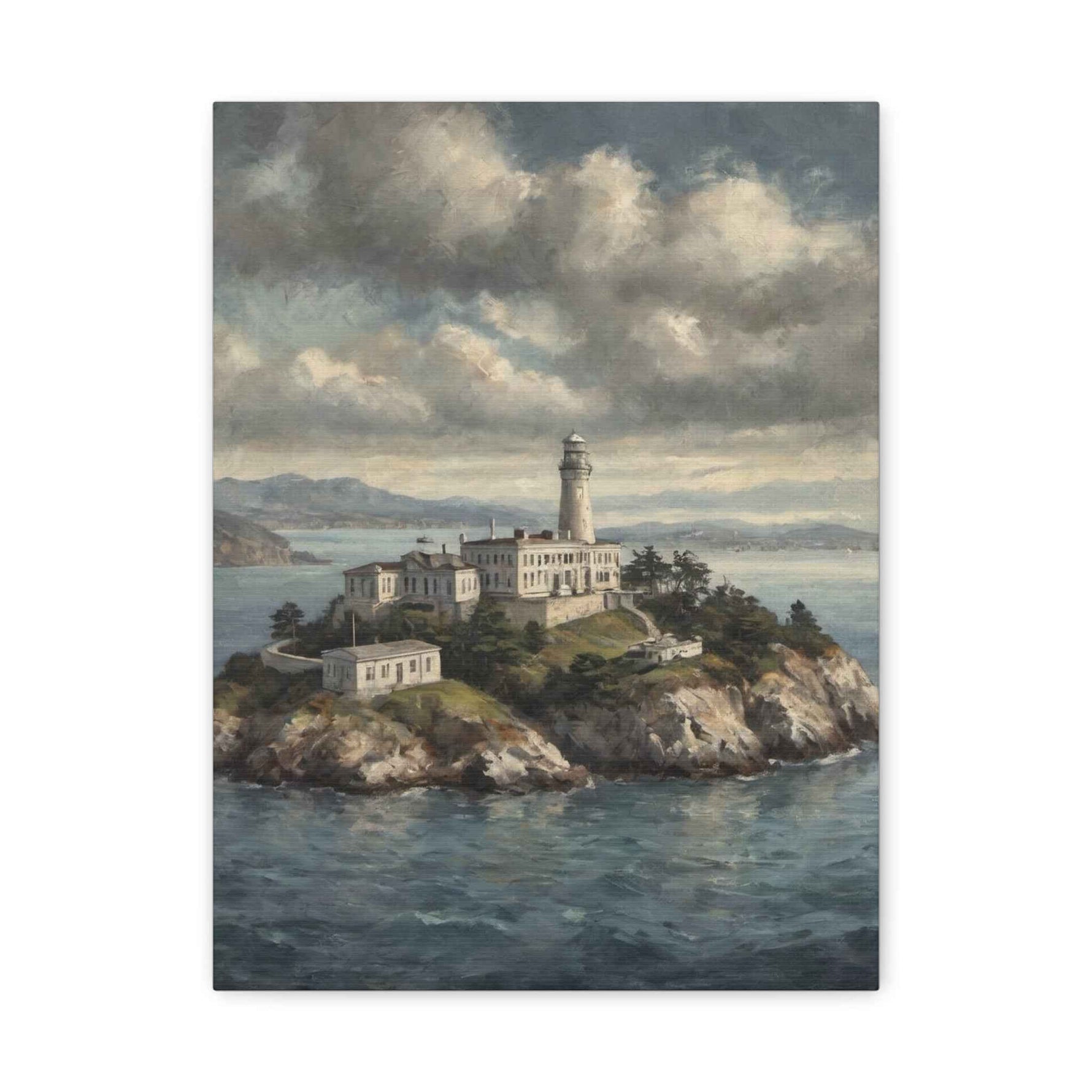 Lighthouse Island Canvas Wall Art — Coastal Seascape Matte Stretched Print - AquilVision