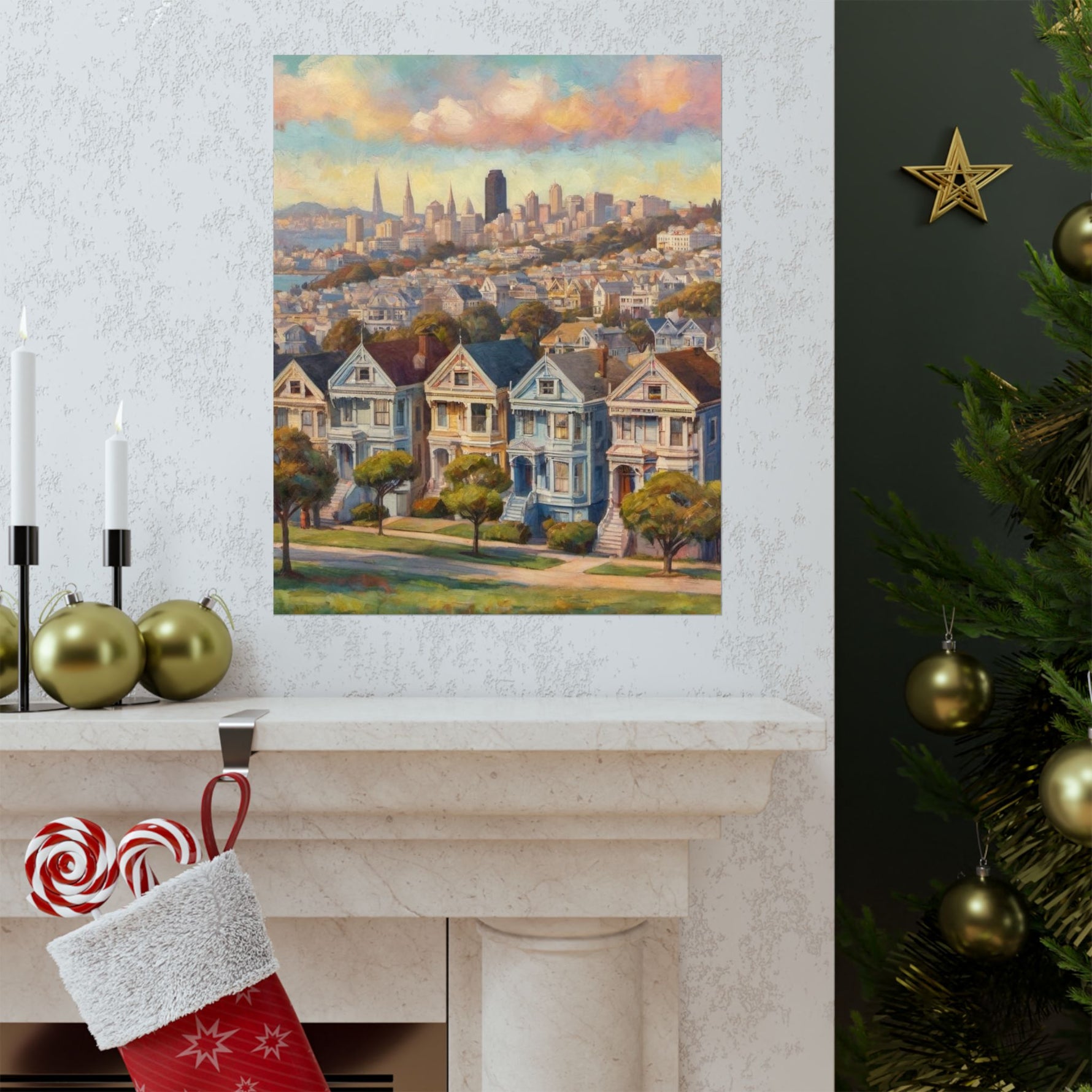 San Francisco Painted Row Houses Matte Poster — Vintage Cityscape Wall Art - AquilVision