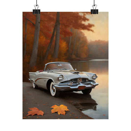 Vintage Car Autumn Matte Poster, Classic Car Art Print, Fall Decor, Retro Home Wall Art, Gift for Him, Car Lover Wall Decor