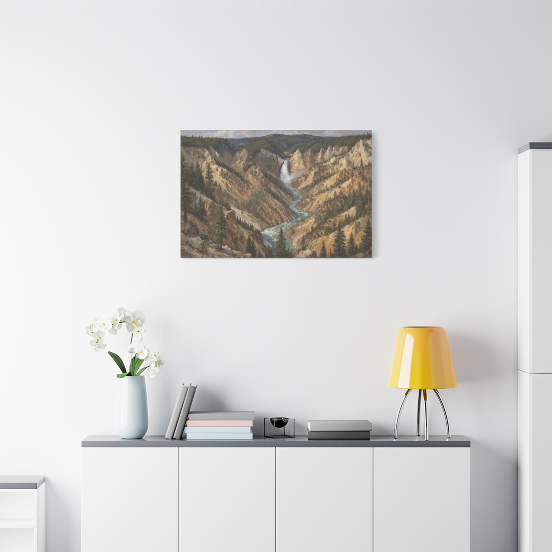 Yellowstone Canyon Waterfall Matte Canvas Wall Art — Nature Landscape Stretched Print - AquilVision