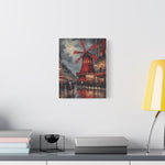 Paris Street Scene Canvas Print — Red Moulin Windmill Matte Stretched Wall Art - AquilVision