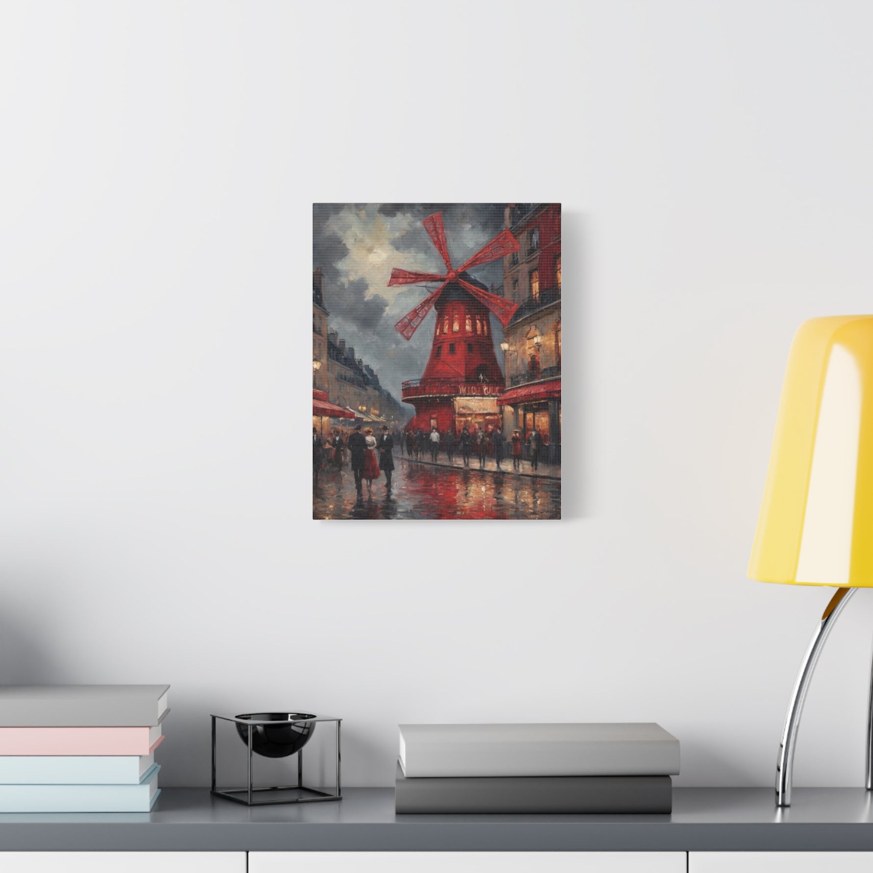 Paris Street Scene Canvas Print — Red Moulin Windmill Matte Stretched Wall Art - AquilVision