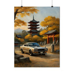 Classic Skyline Poster — Vintage Skyline Car in Autumn Japanese Temple Matte Vertical Poster