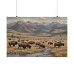 Bison Prairie Yellowstone Matte Poster — Horizontal Wildlife Wall Art - AquilVision