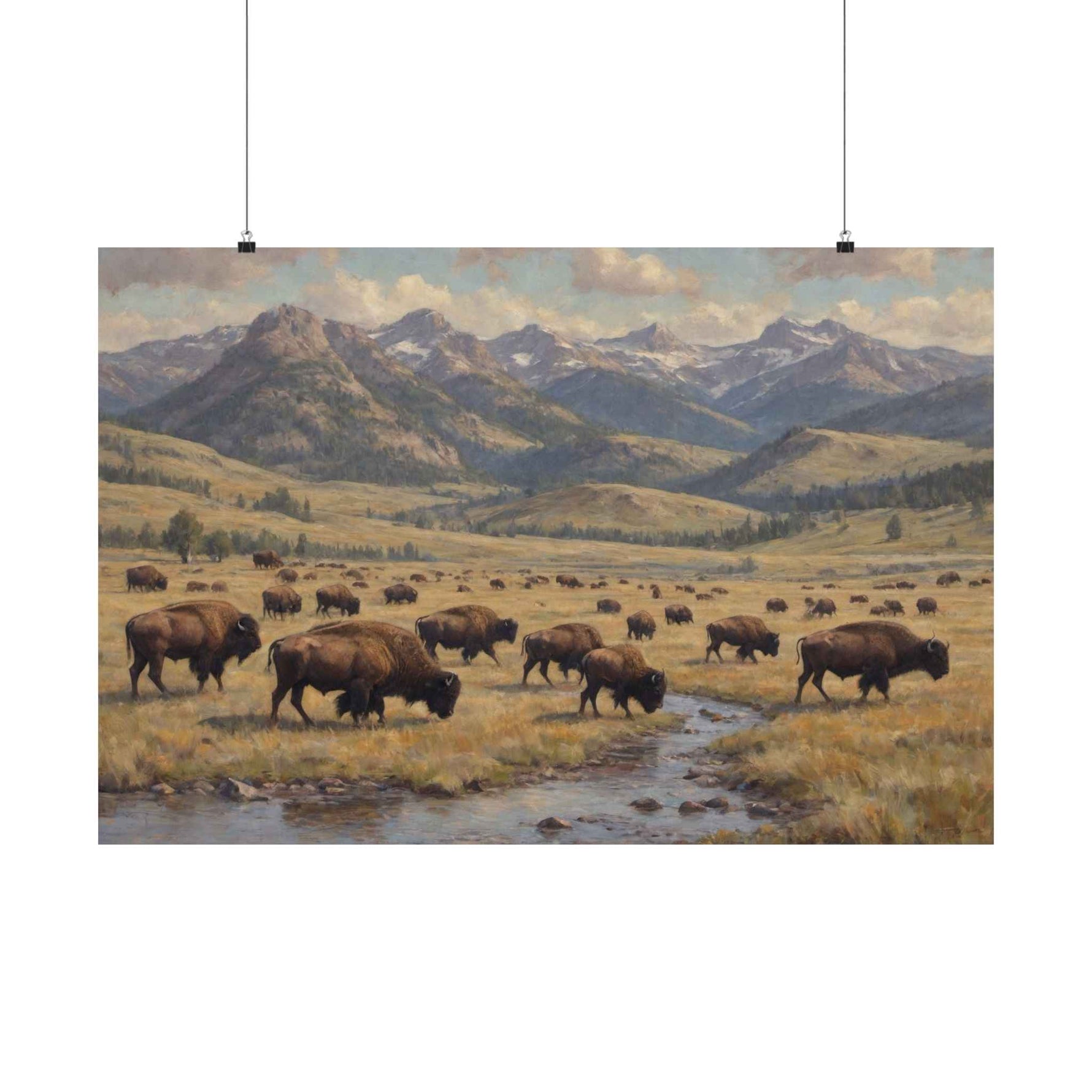 Bison Prairie Yellowstone Matte Poster — Horizontal Wildlife Wall Art - AquilVision