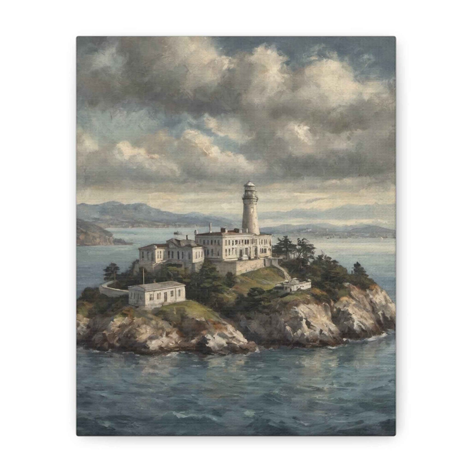 Lighthouse Island Canvas Wall Art — Coastal Seascape Matte Stretched Print - AquilVision