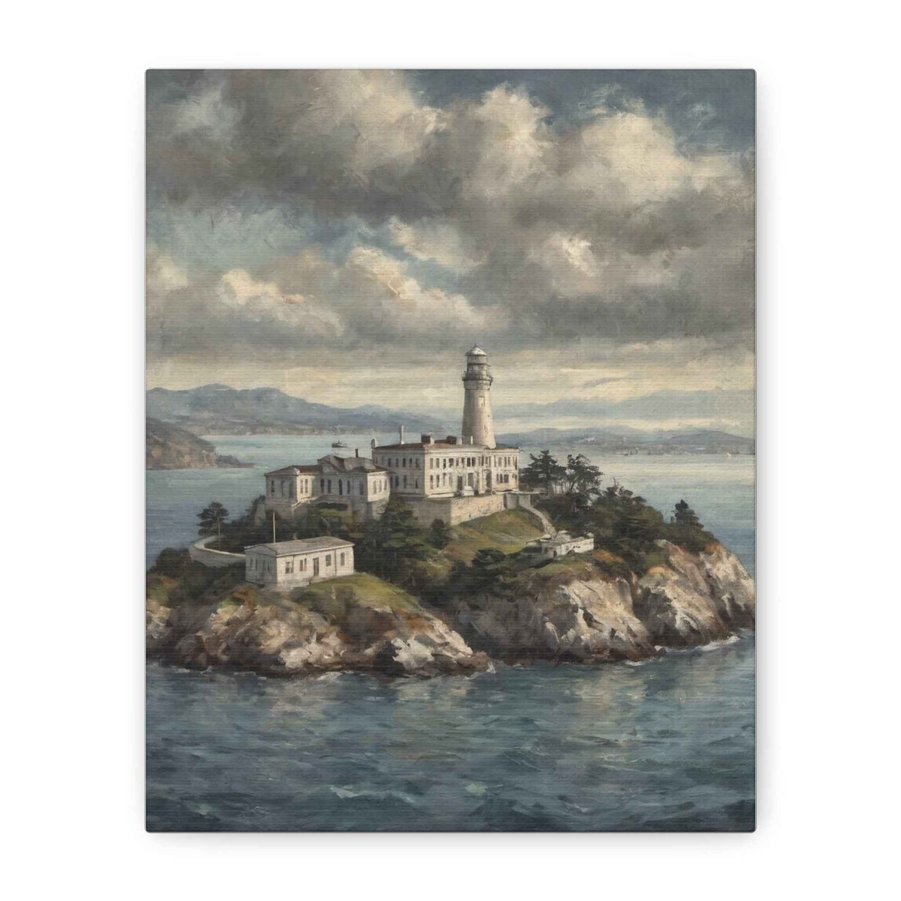Lighthouse Island Canvas Wall Art — Coastal Seascape Matte Stretched Print - AquilVision