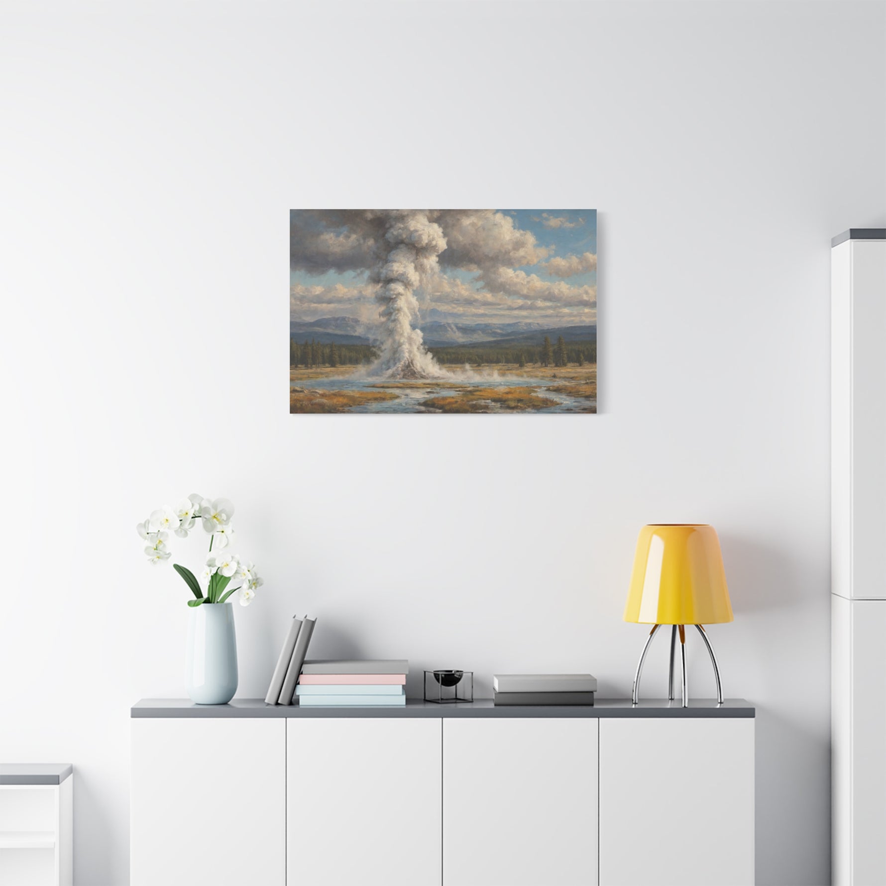 Geyser Landscape Canvas Print — Yellowstone Steam Eruption Wall Art - AquilVision
