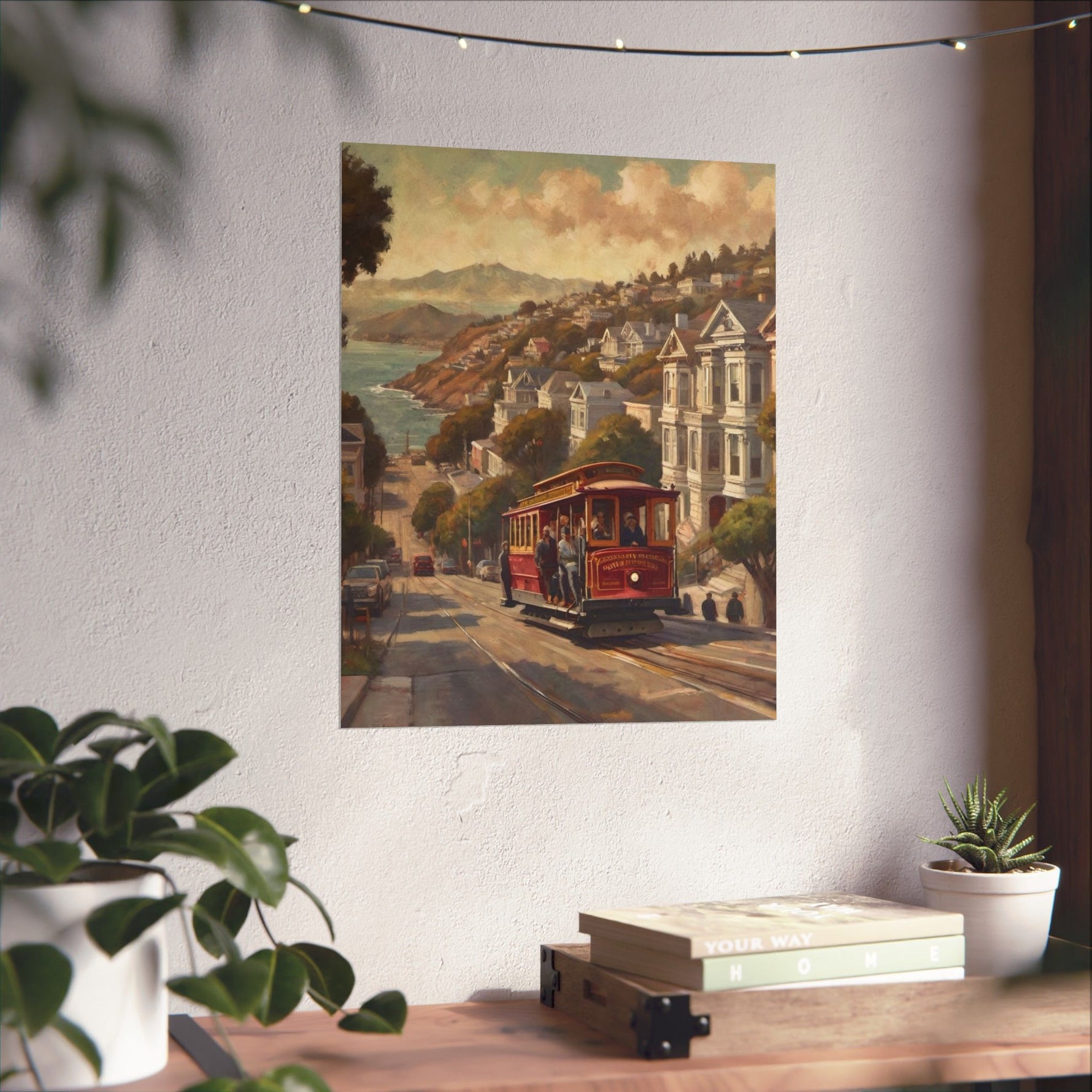 San Francisco Cable Car Poster — Vintage Coastal Cityscape Matte Vertical Print - AquilVision