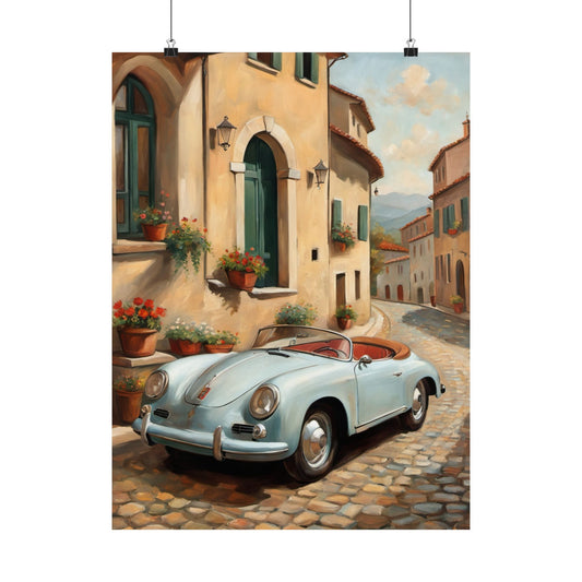 Vintage Car Art Print, Matte Vertical Poster, Wall Decor, Home Decoration, Gift for Car Lovers, Italian Landscape Art