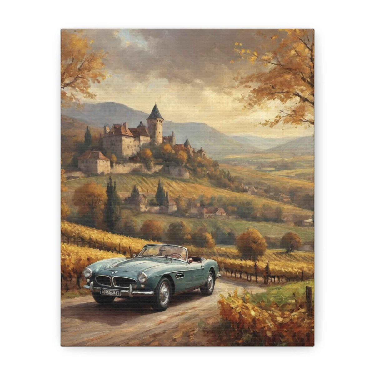 Vintage Roadster Canvas Wall Art — Classic Convertible in Autumn Countryside