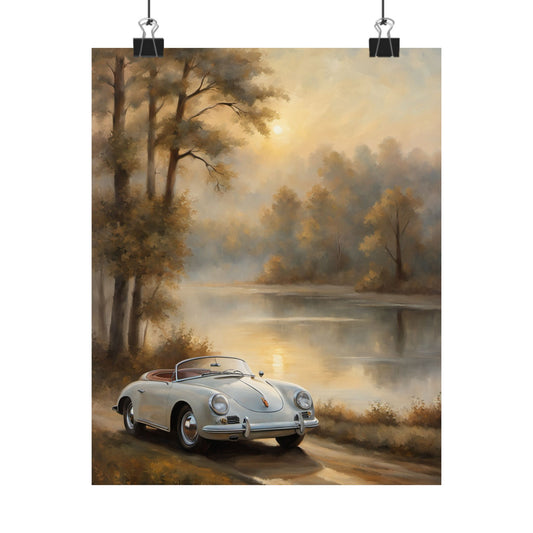 Vintage Car Landscape Poster | Matte Wall Art | Home Decor | Gift for Car Lovers, Automotive Art, Retro Wall Decor, Nature Inspired