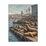 Sea Lions on Pier Matte Canvas Print — Nautical Coastal Wall Art - AquilVision