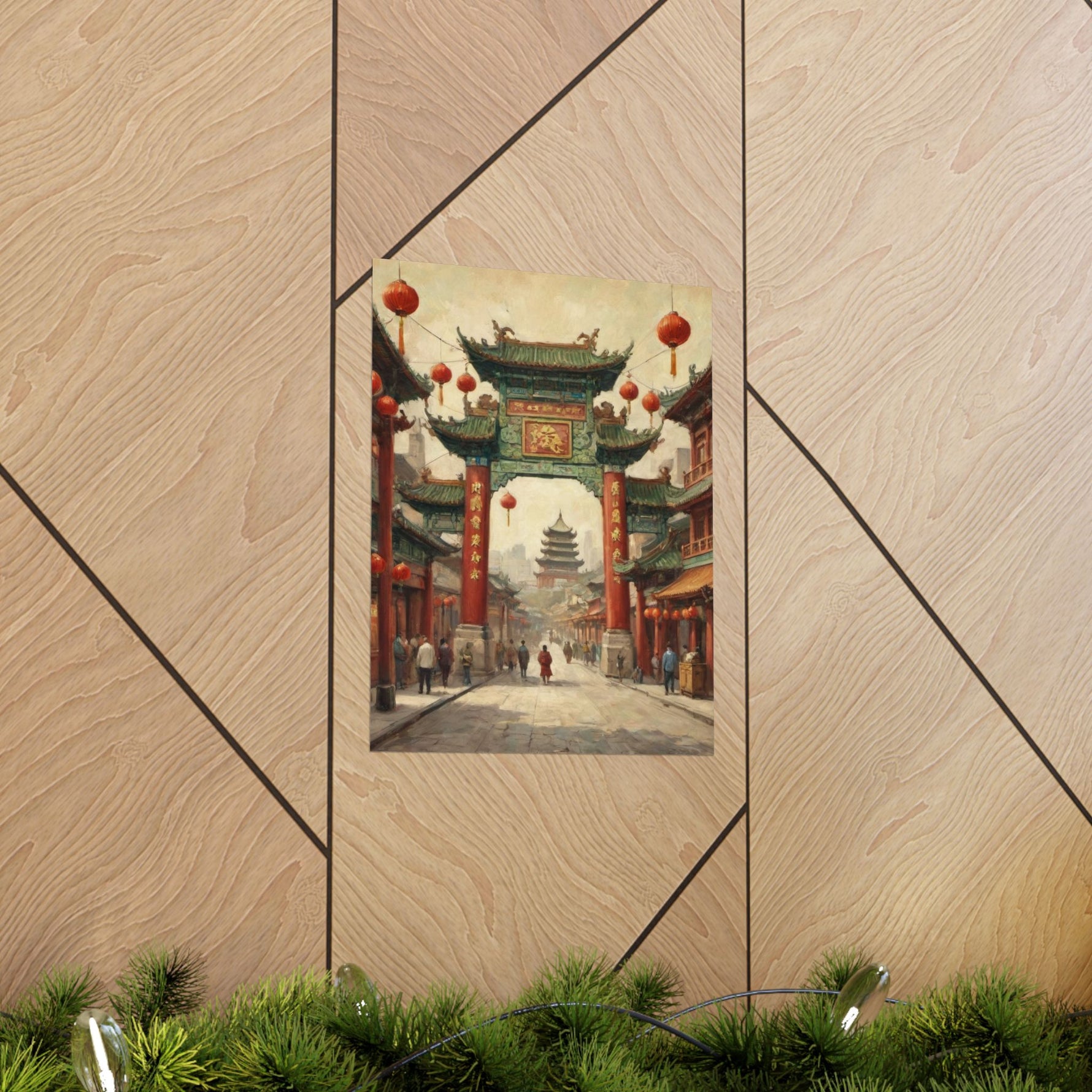 Chinese Street Archway Matte Poster — Vintage Pagoda Lantern Travel Art - AquilVision