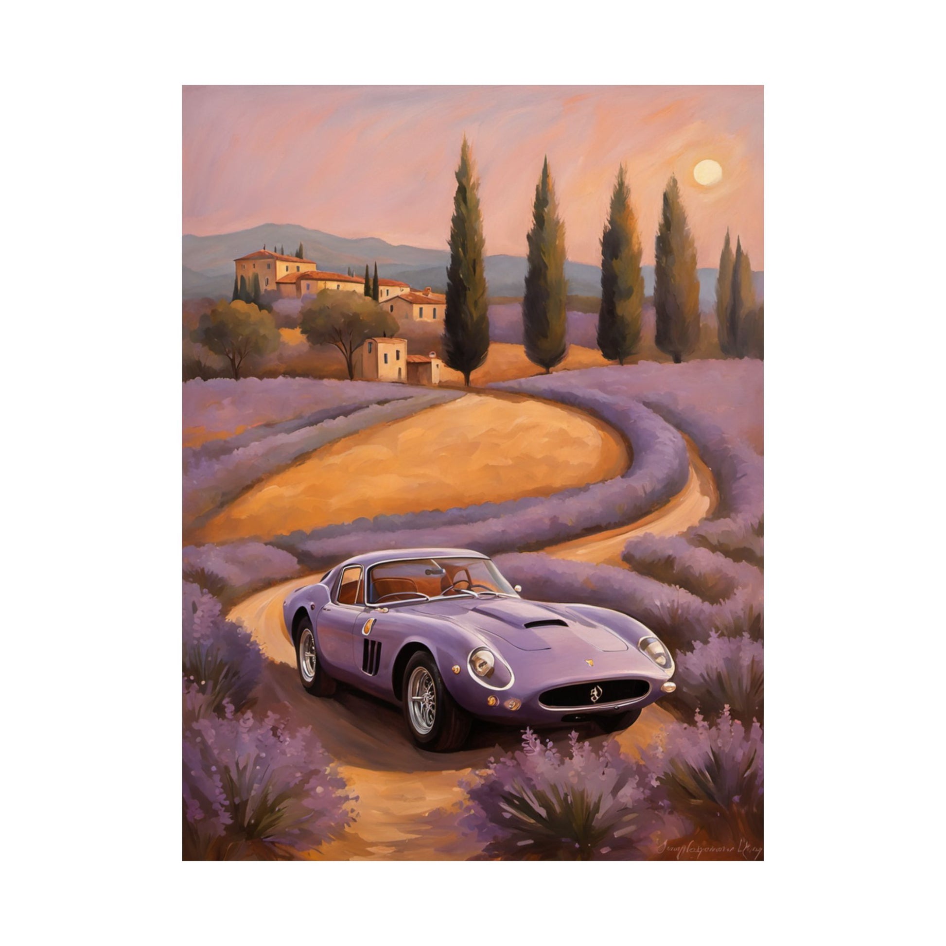Lavender Landscape Car Poster, Wall Art Decor, Home Office Decor, Gift for Car Enthusiasts, Vintage Aesthetic Poster Printify