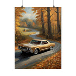 Vintage Muscle Car Poster — Autumn Road Matte Vertical Art Print
