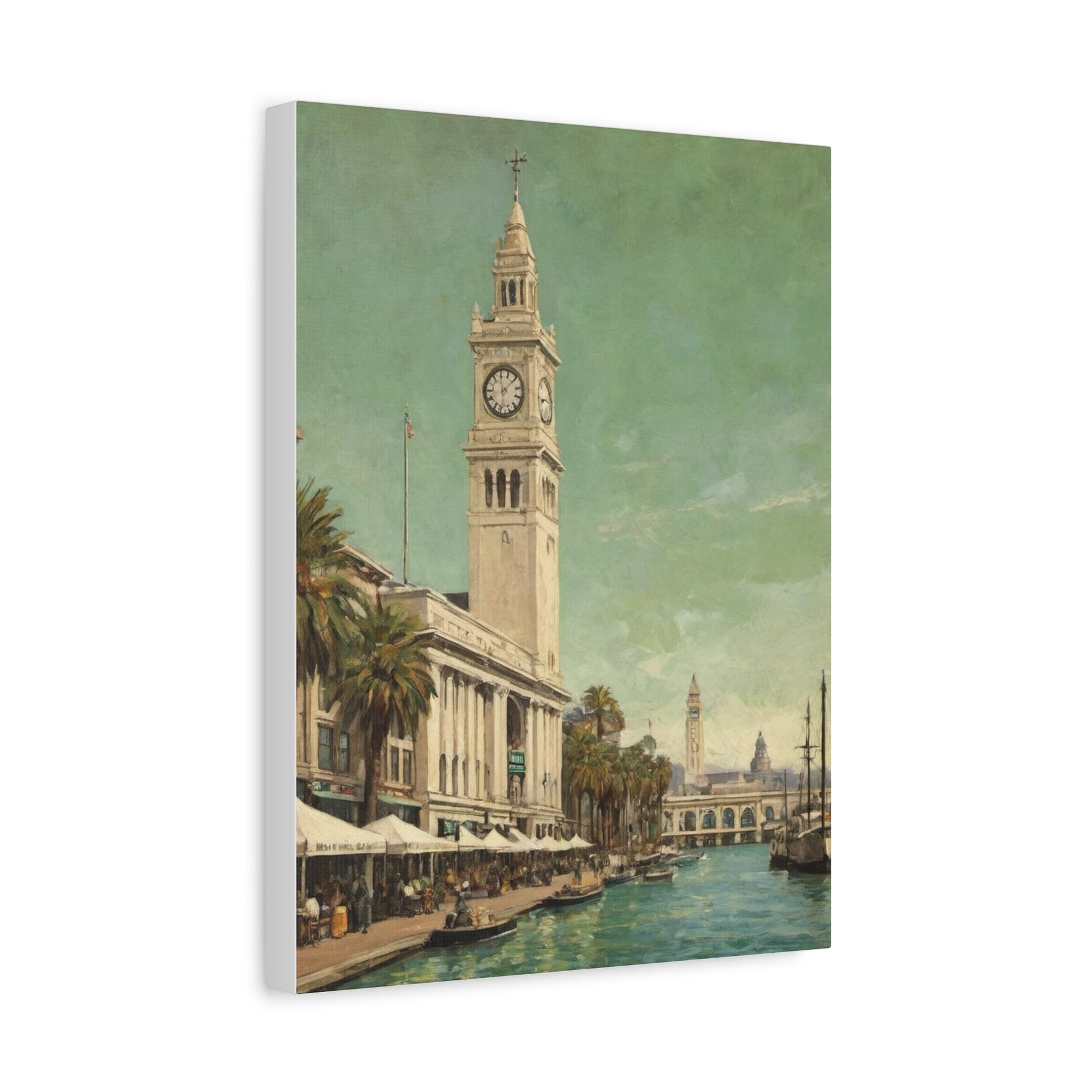 Vintage Harbor Clocktower Canvas Print — Coastal Cityscape Wall Art - AquilVision