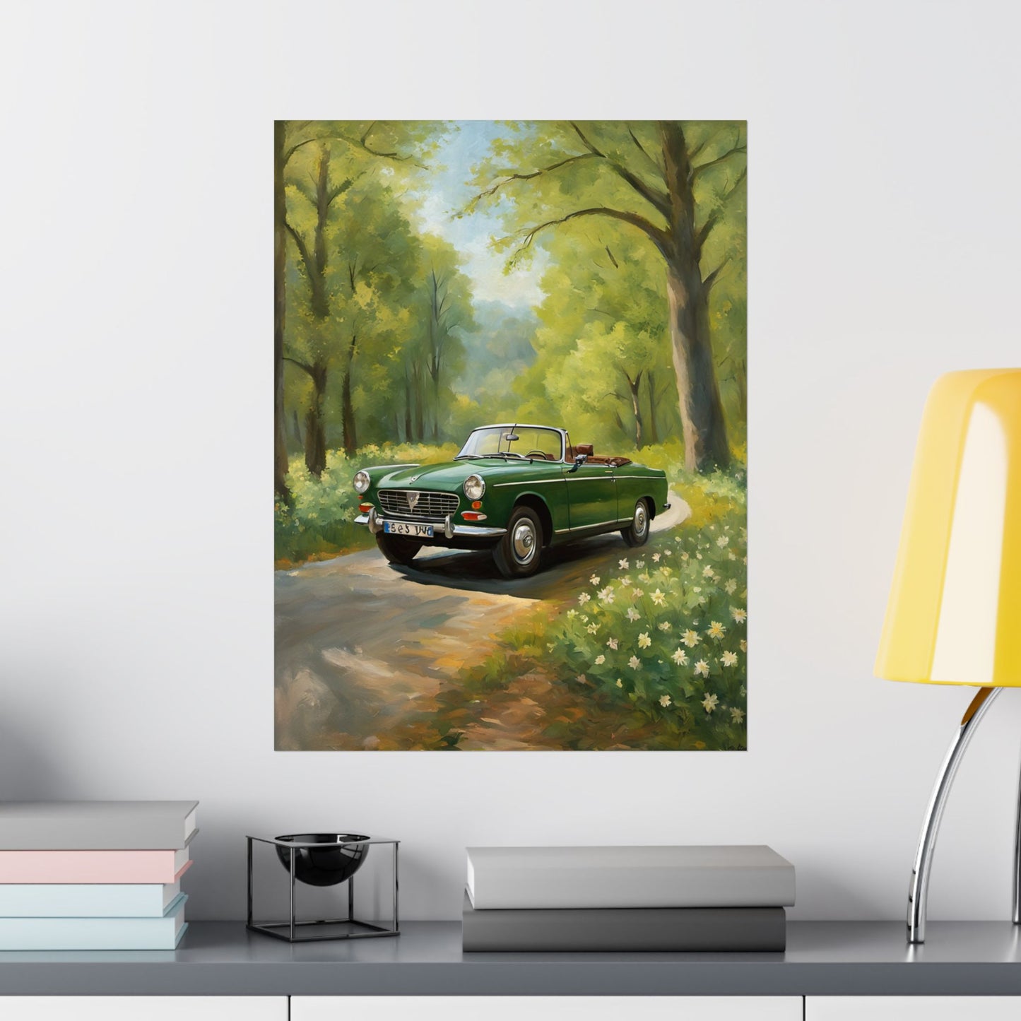 Vintage Convertible Car Art Print, Matte Vertical Posters for Home Decor, Classic Car Wall Art, Nature Lover Gift, Retro Car Aesthetic Printify