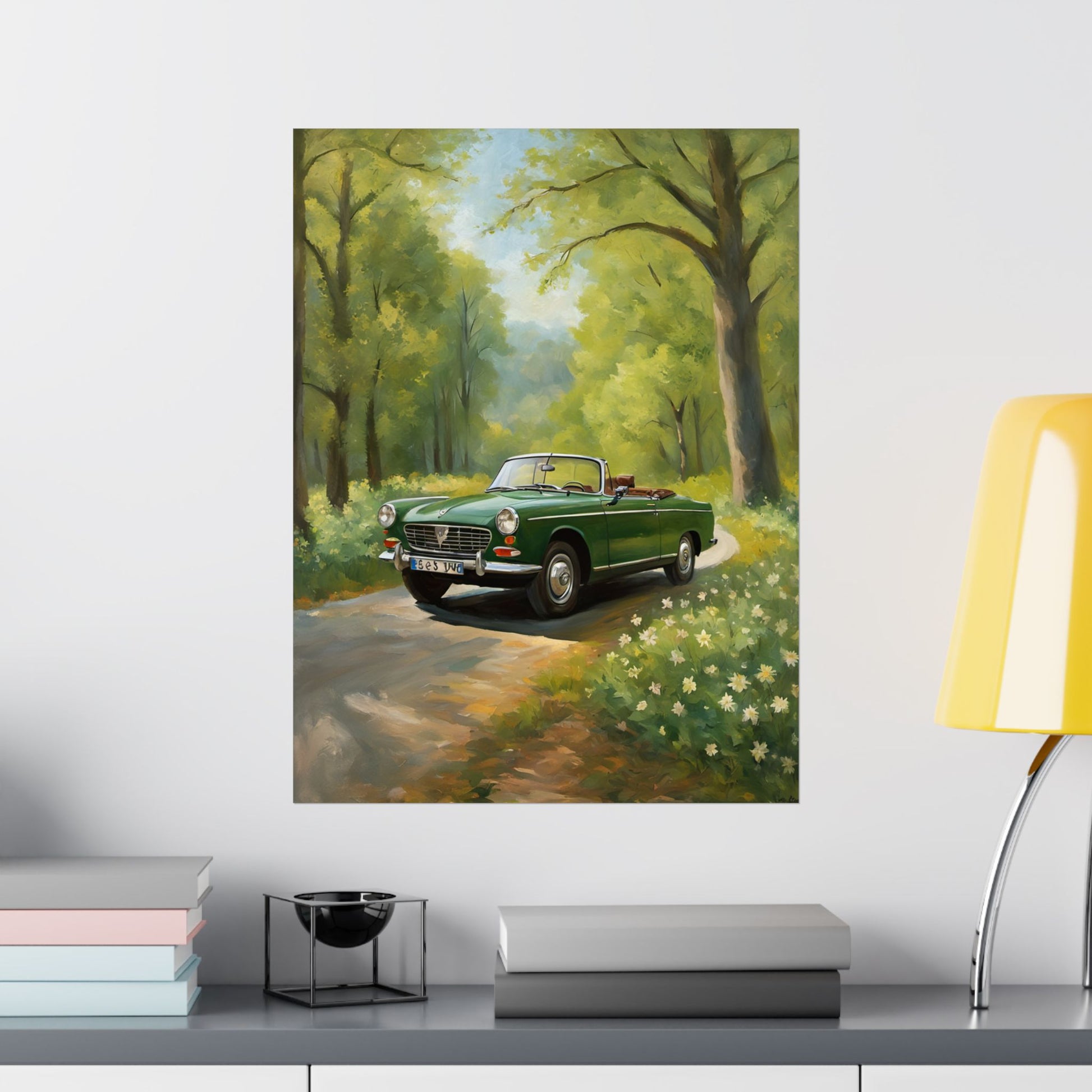 Vintage Convertible Car Art Print, Matte Vertical Posters for Home Decor, Classic Car Wall Art, Nature Lover Gift, Retro Car Aesthetic Printify