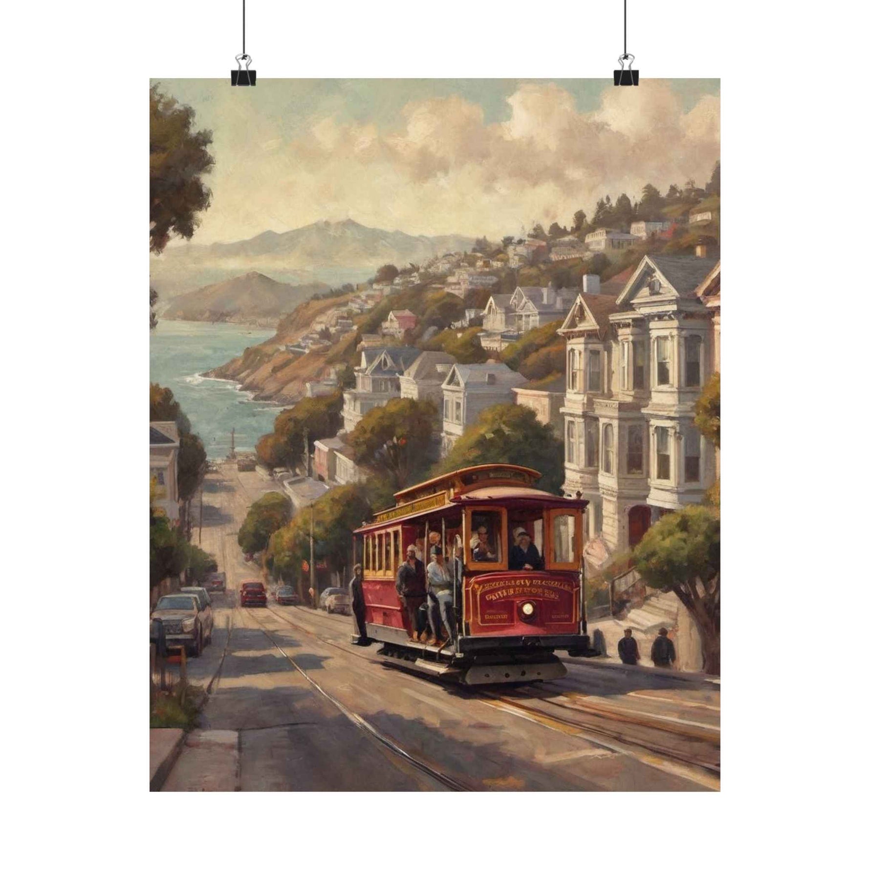San Francisco Cable Car Poster — Vintage Coastal Cityscape Matte Vertical Print - AquilVision