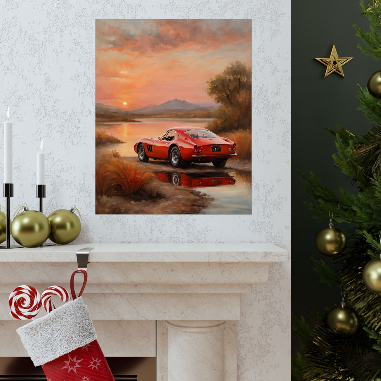 Scenic Car Wall Art, Vintage Car Poster, Automotive Decor, Nature Artwork, Gift for Him, Room Aesthetic, Classic Car Print Printify