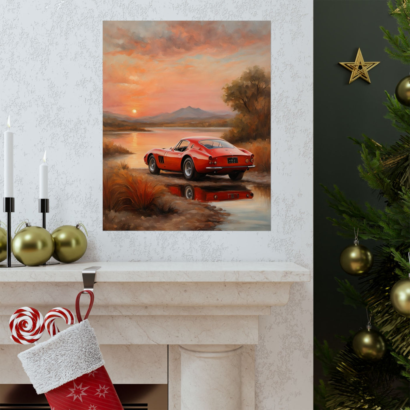 Scenic Car Wall Art, Vintage Car Poster, Automotive Decor, Nature Artwork, Gift for Him, Room Aesthetic, Classic Car Print Printify
