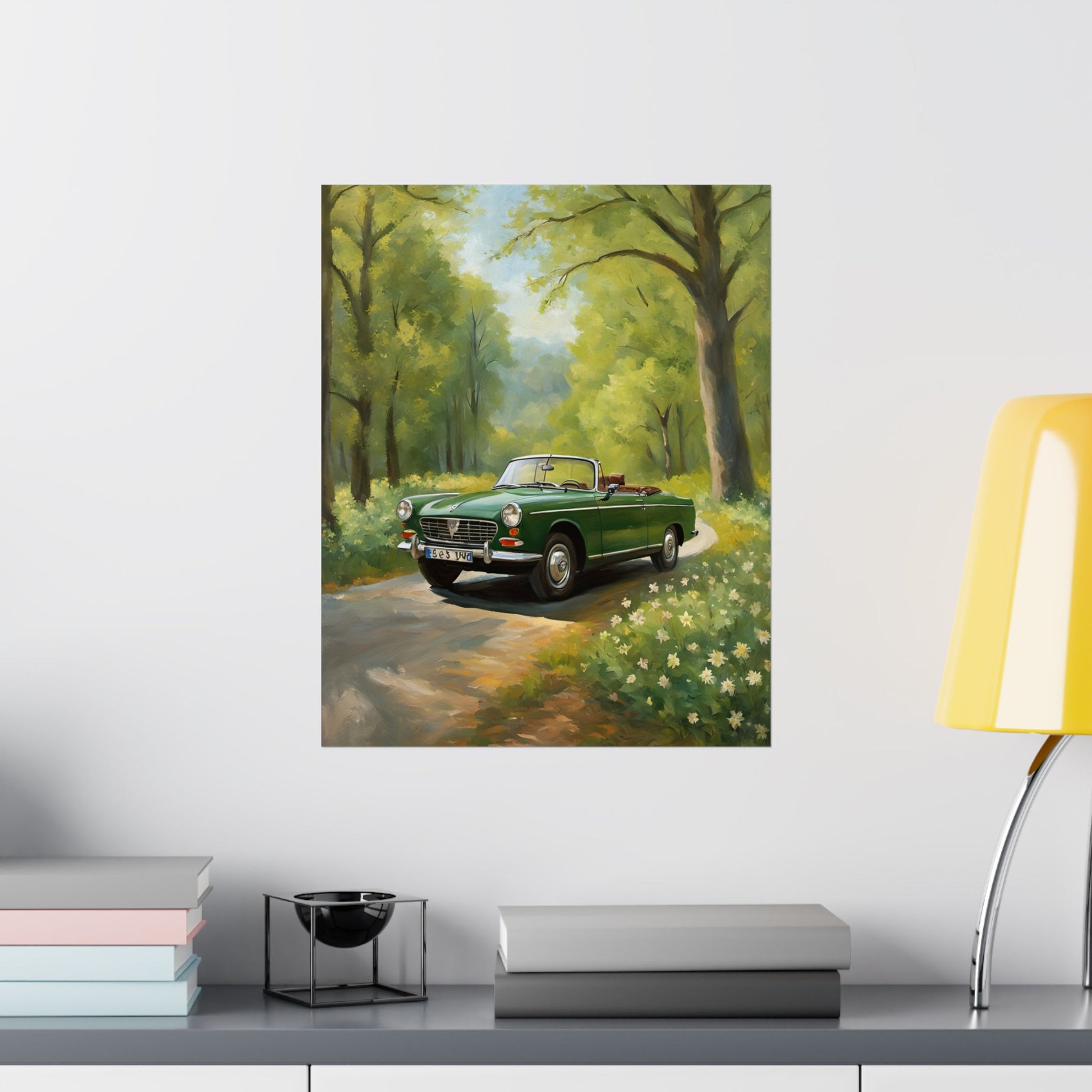 Vintage Convertible Car Art Print, Matte Vertical Posters for Home Decor, Classic Car Wall Art, Nature Lover Gift, Retro Car Aesthetic Printify