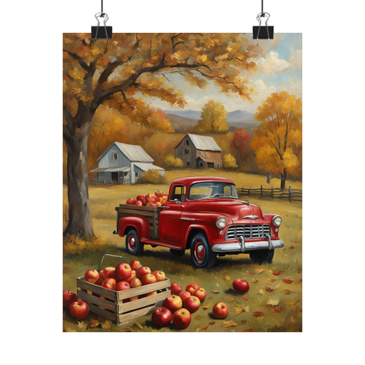Autumn Farmhouse Matte Posters, Rustic Home Decor, Fall Aesthetic Wall Art, Vintage Truck Print, Cozy Living Room Decor