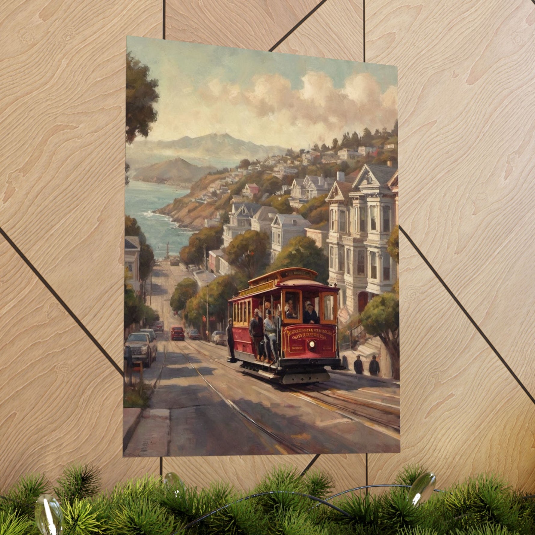 San Francisco Cable Car Poster — Vintage Coastal Cityscape Matte Vertical Print - AquilVision