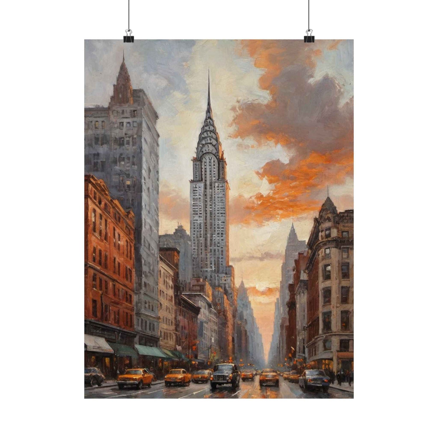 New York City Skyline Matte Poster — Vintage Chrysler Building Street Scene