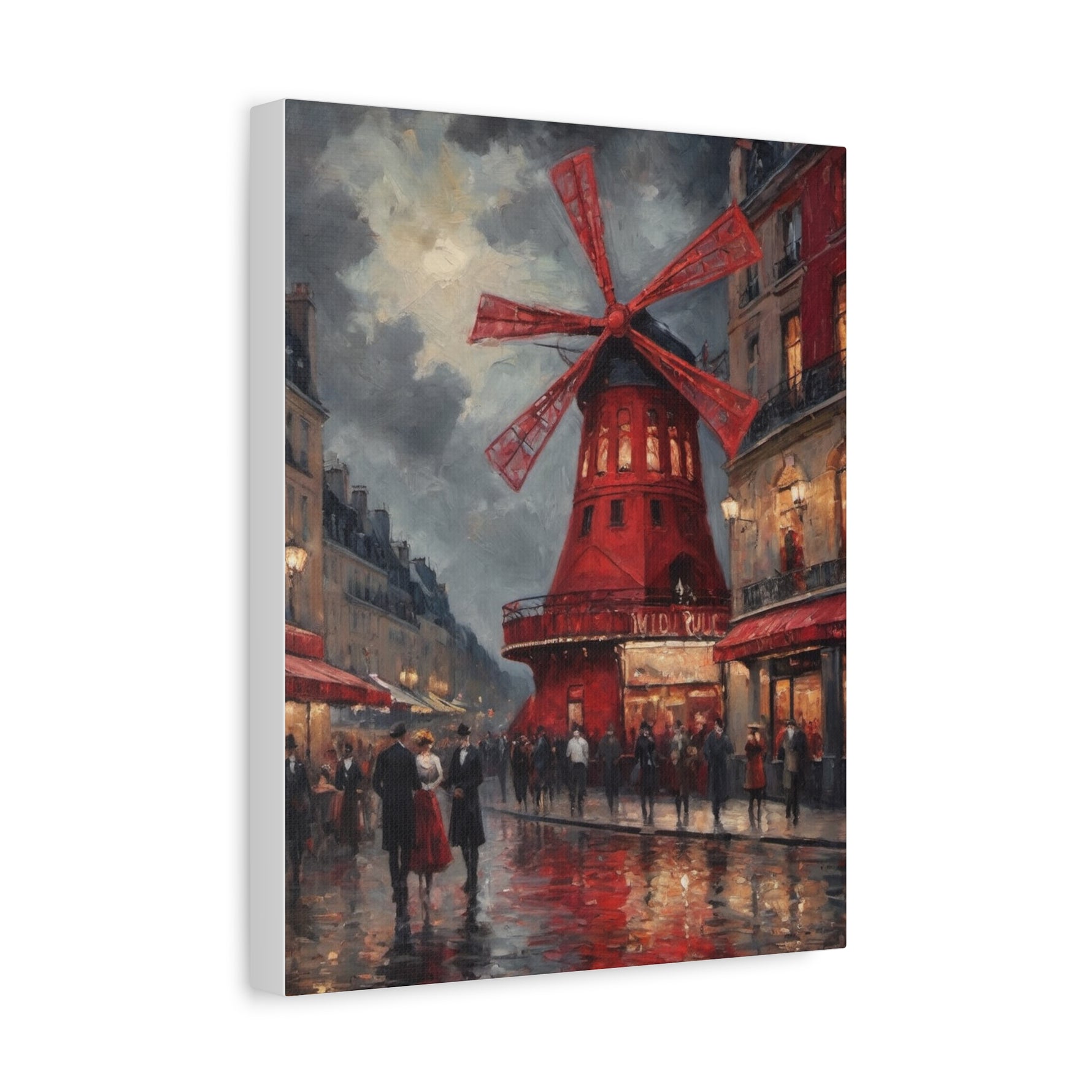 Paris Street Scene Canvas Print — Red Moulin Windmill Matte Stretched Wall Art - AquilVision
