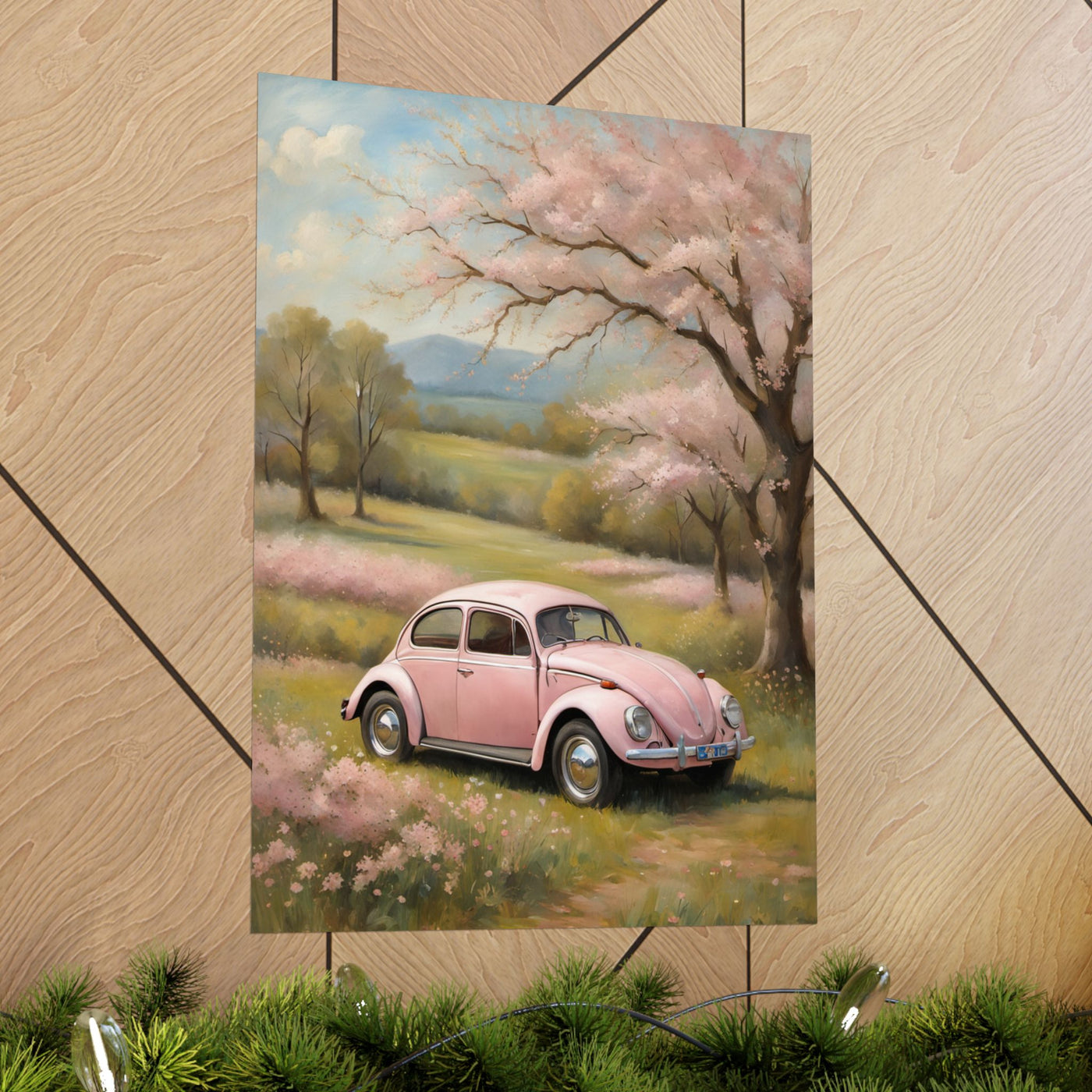 Vintage Pink Car Matte Vertical Poster Printify