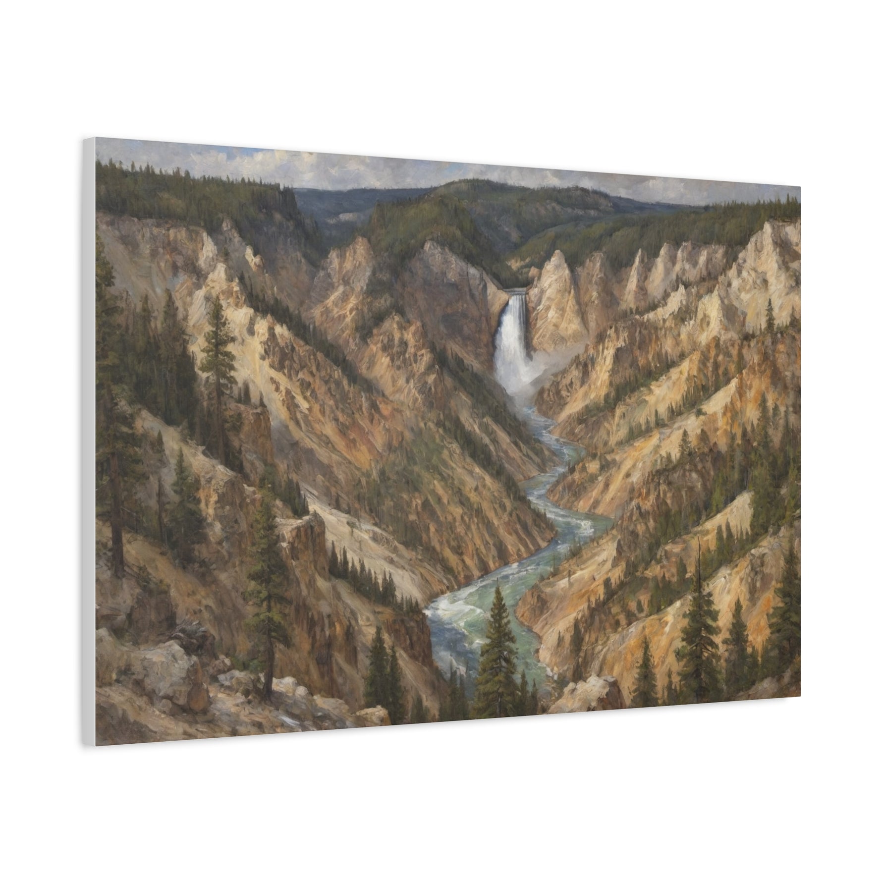 Yellowstone Canyon Waterfall Matte Canvas Wall Art — Nature Landscape Stretched Print - AquilVision