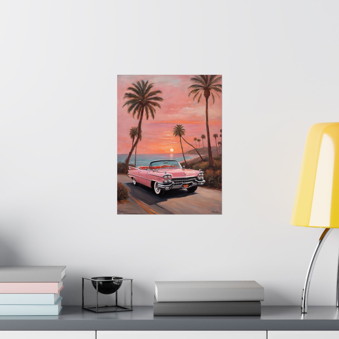 Retro Sunset Poster, Vintage Car Wall Art, 50s Decor, Tropical Vibes Home Decor, Gift for Car Lovers, Beach House Art - AquilVision